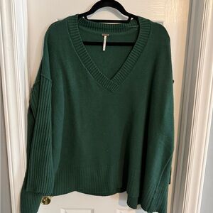 Free People Deep Green V-Neck Sweater